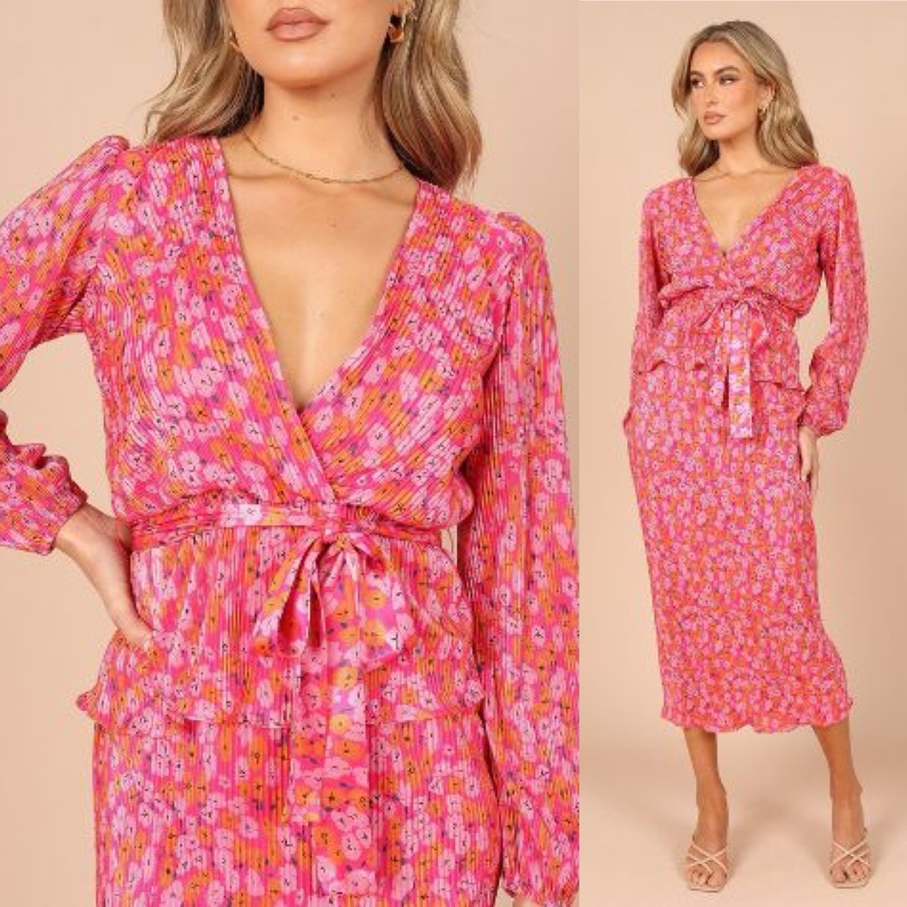 Petal & Pup Pink Floral Wrap Midi Dress